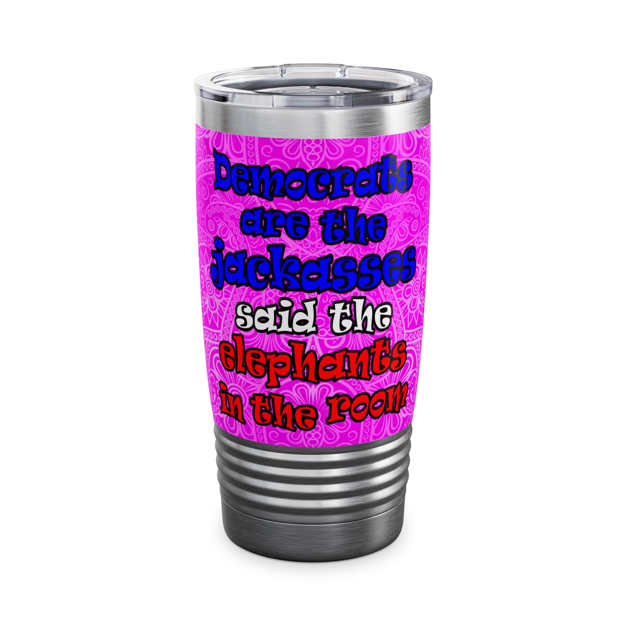 donkeys and elephants - Ringneck Tumbler, 20oz (pink swirl)