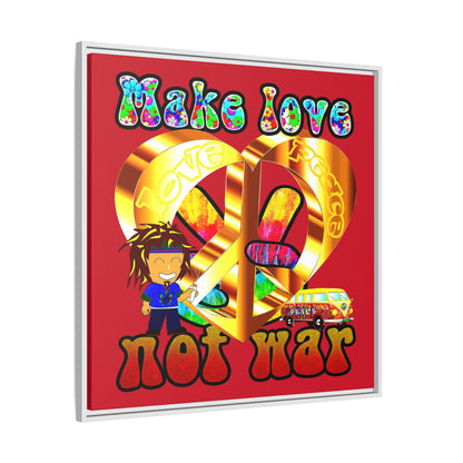 love peace - framed canvas art (dark red)