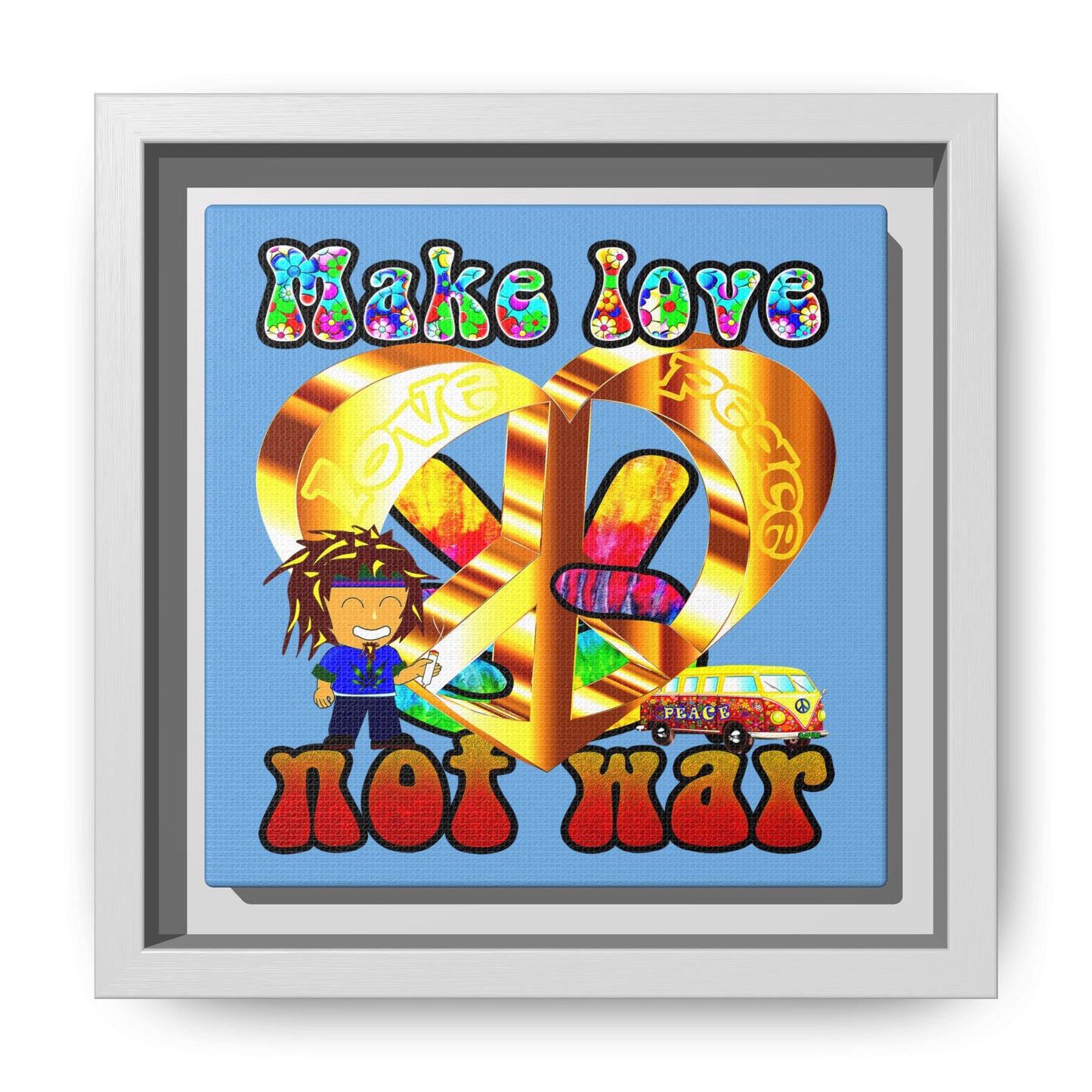 love peace - framed canvas art (light blue)