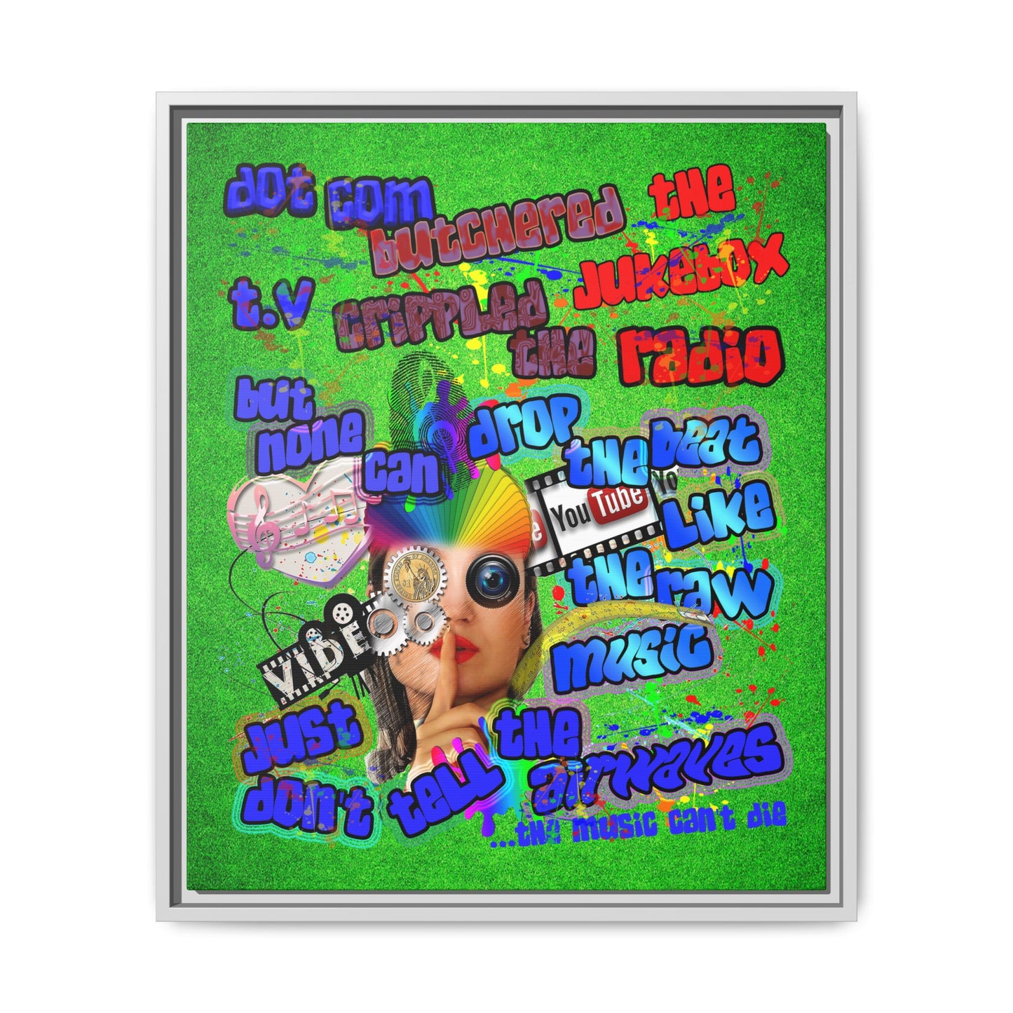 drop the beat - framed canvas art (green turf)