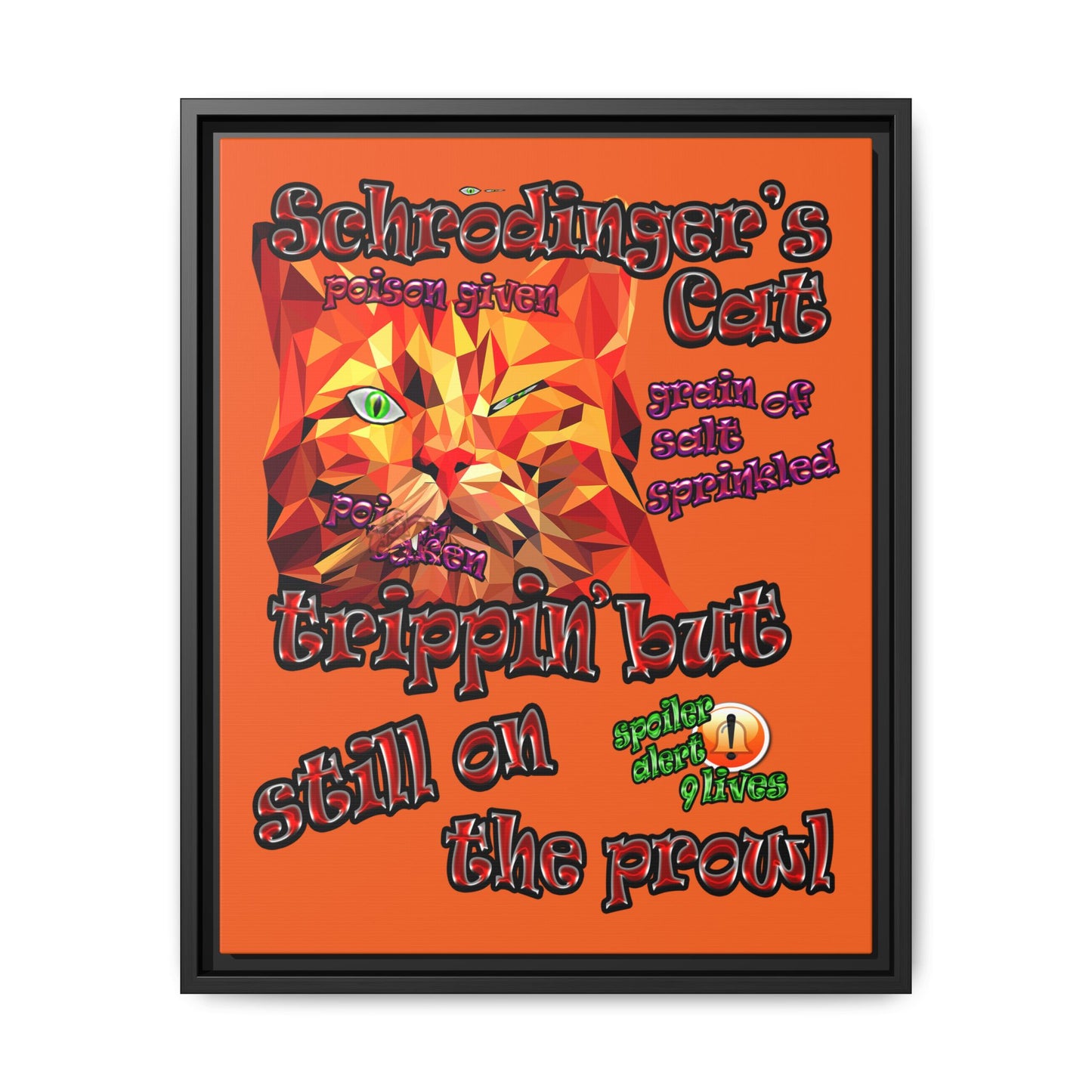 schrodinger's cat - framed canvas art (orange)