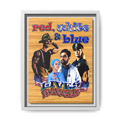 rw&b lives matter - framed canvas art (butterscotch wood finish)