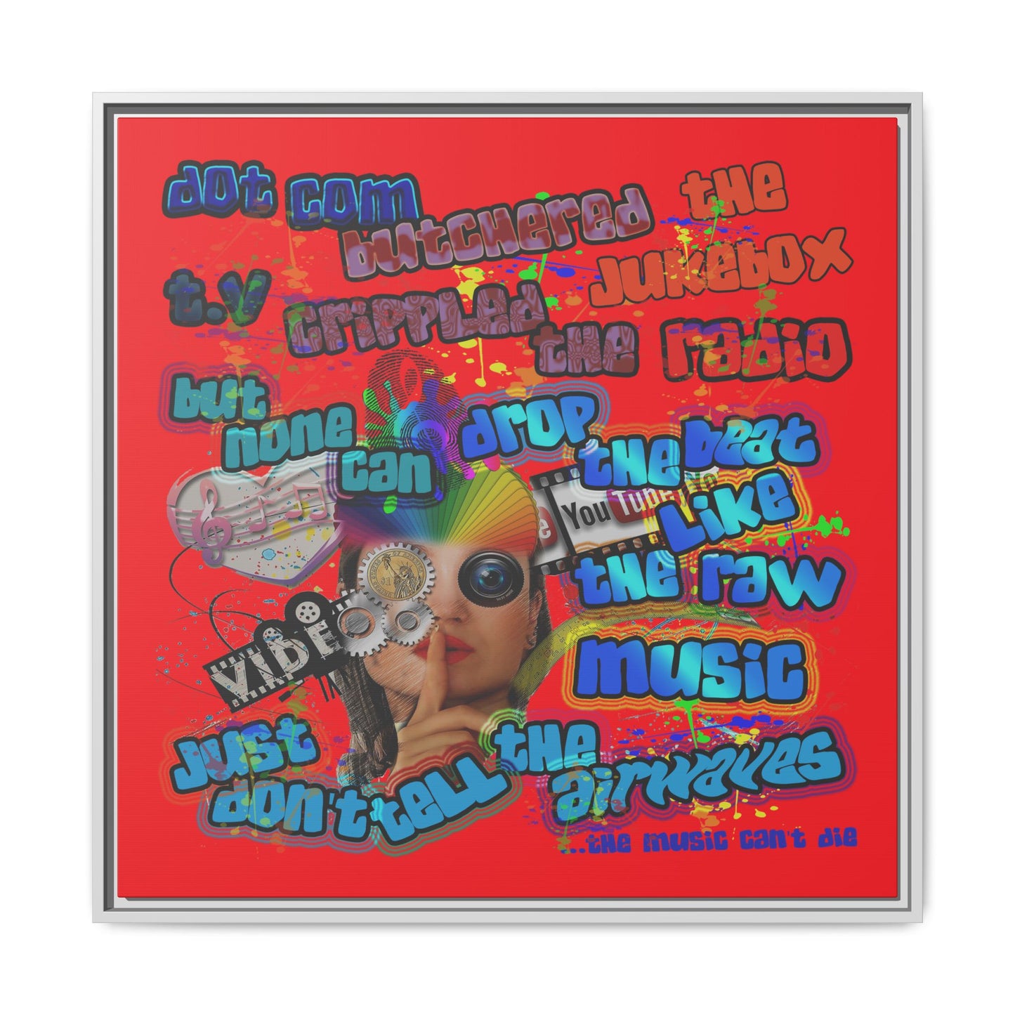 drop the beat - framed canvas art (red)