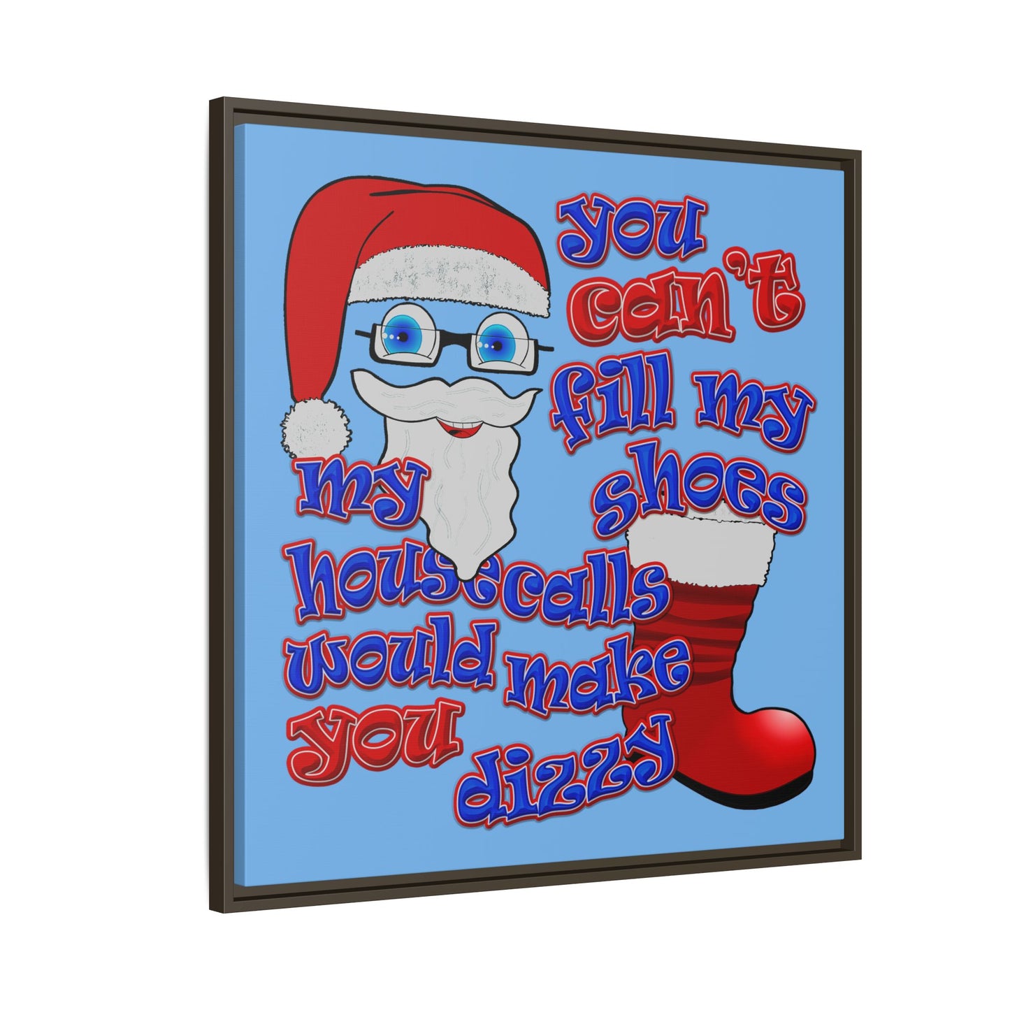 santa's shoes - framed canvas art (light blue)