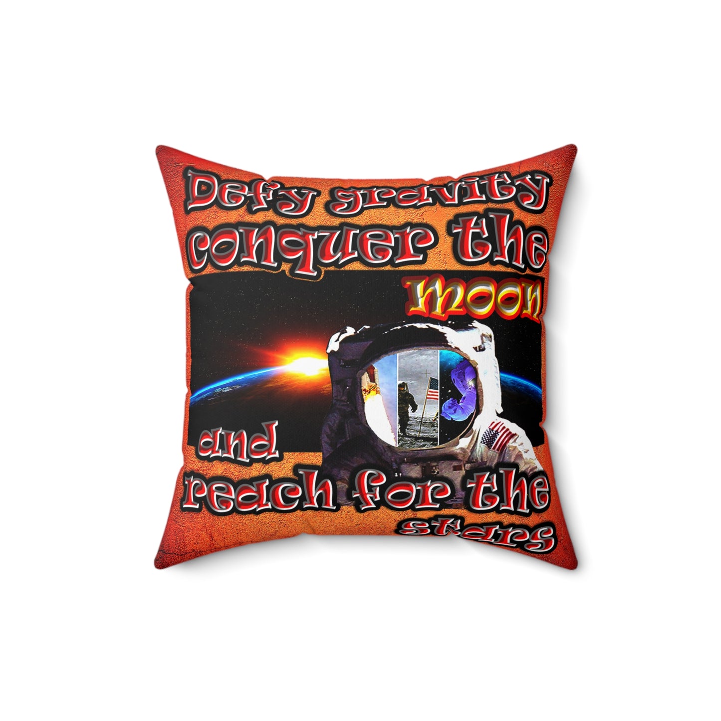 defy conquer reach - Spun Polyester Square Pillow - (burnt orange)
