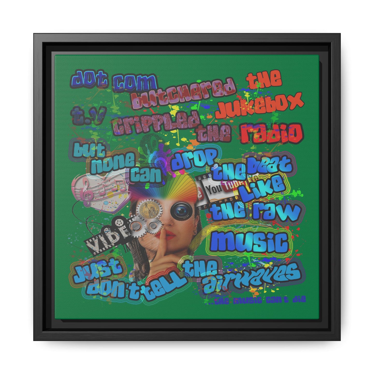 drop the beat - framed canvas art (dark green)
