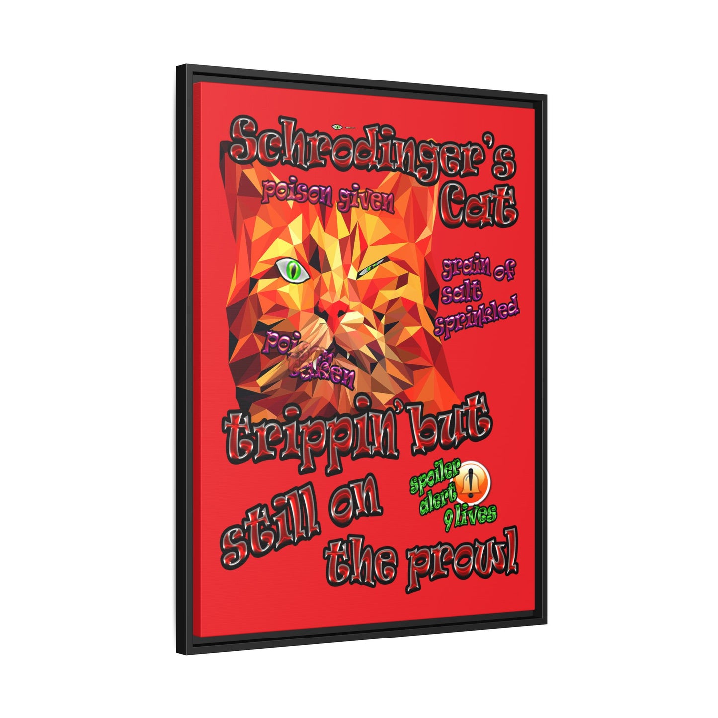 schrodinger's cat - framed canvas art (red)