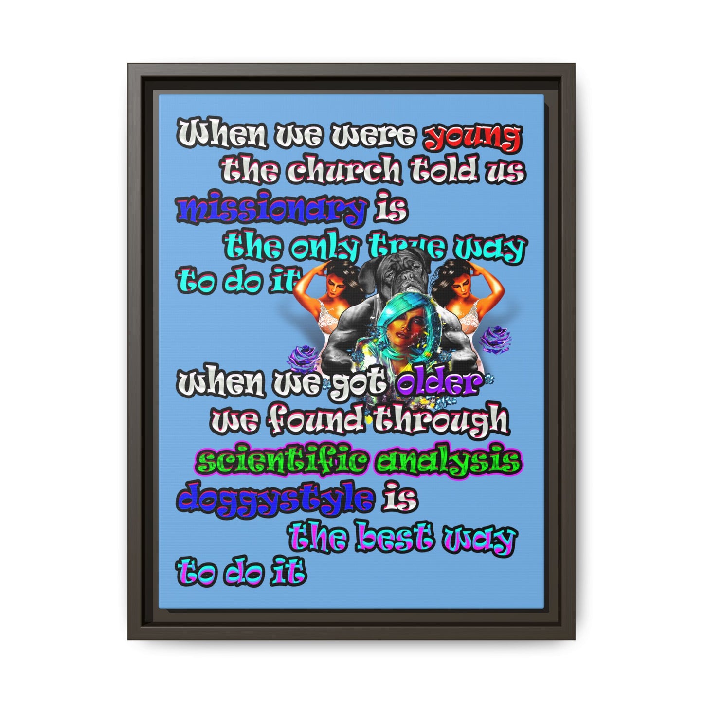 doggystyle - framed canvas art (light blue)