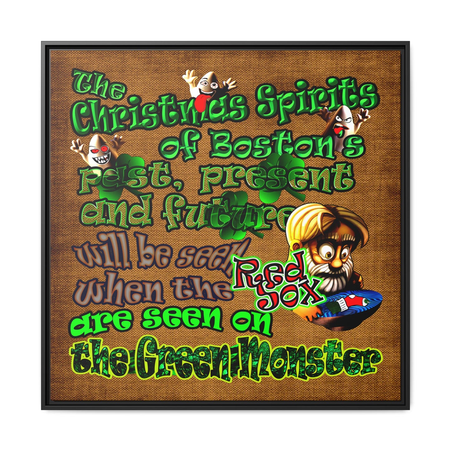 christmas spirits of boston - framed canvas art (brown papyrus)