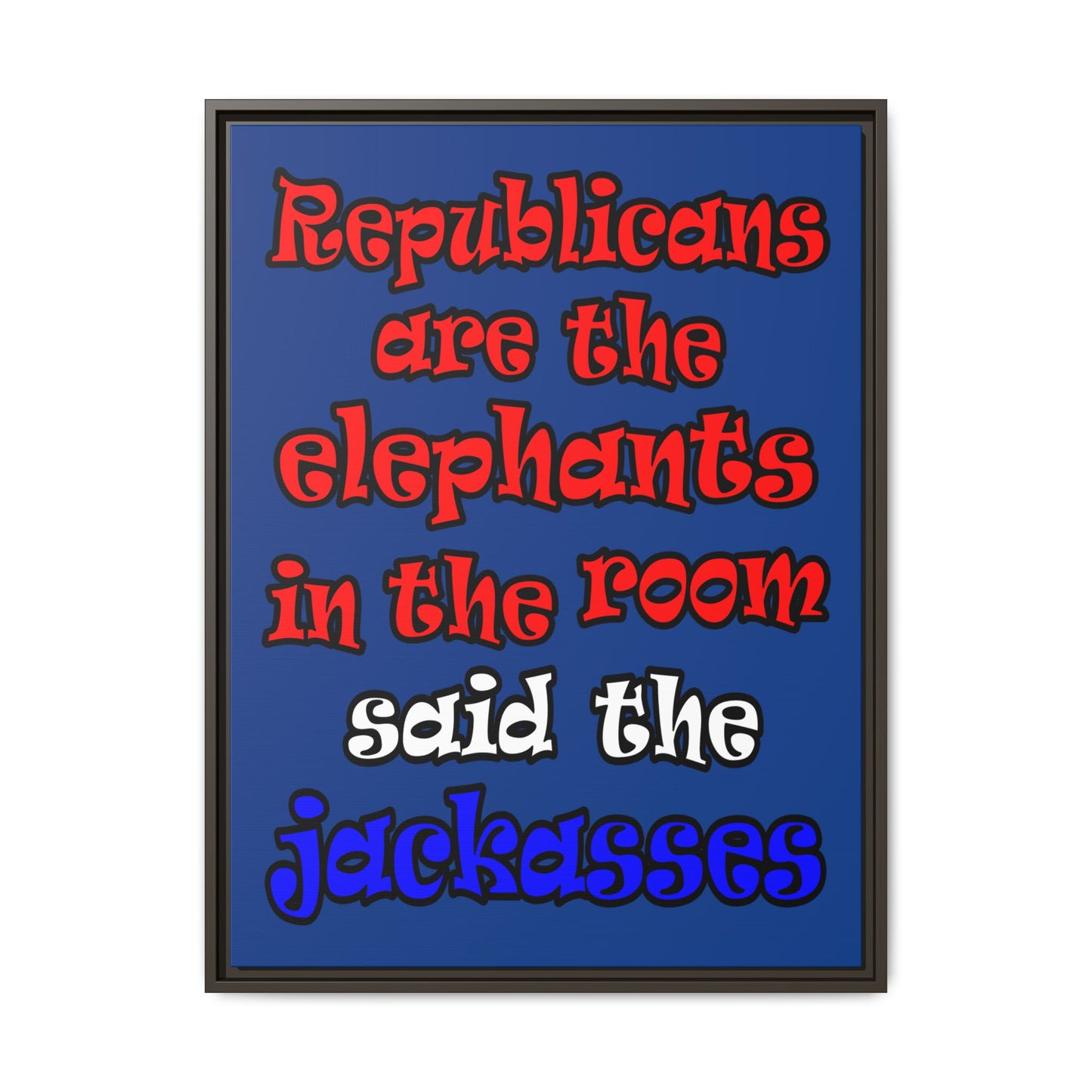 donkeys and elephants - framed canvas art (dark blue)