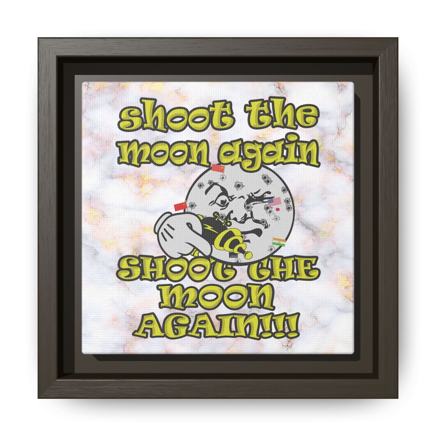 shoot the moon again - framed canvas art (white marble)