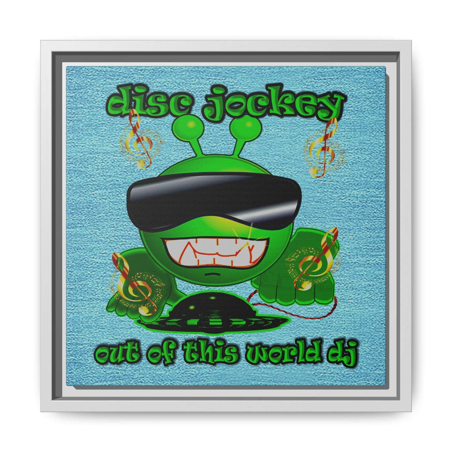 disc jockey - framed canvas art (faded blue)