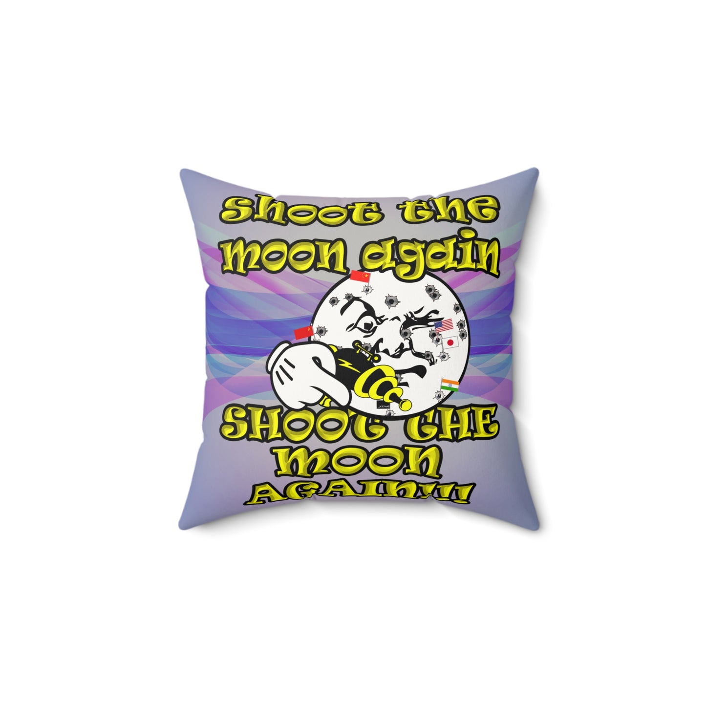 shoot the moon again - Faux Suede Square Pillow - (light blue-pink wave)