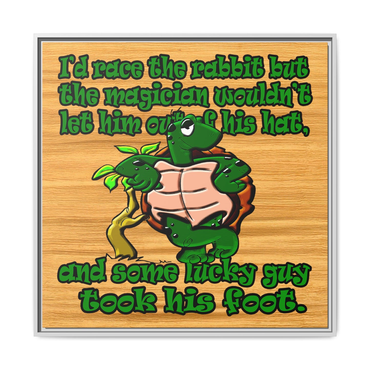 turtle race - framed canvas art (butterscotch wood finish)