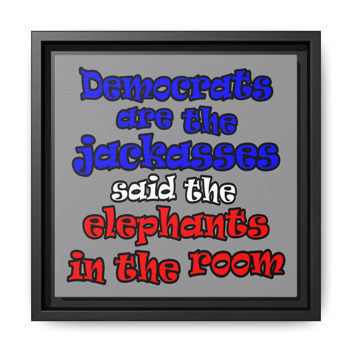 donkeys and elephants - framed canvas art (grey)