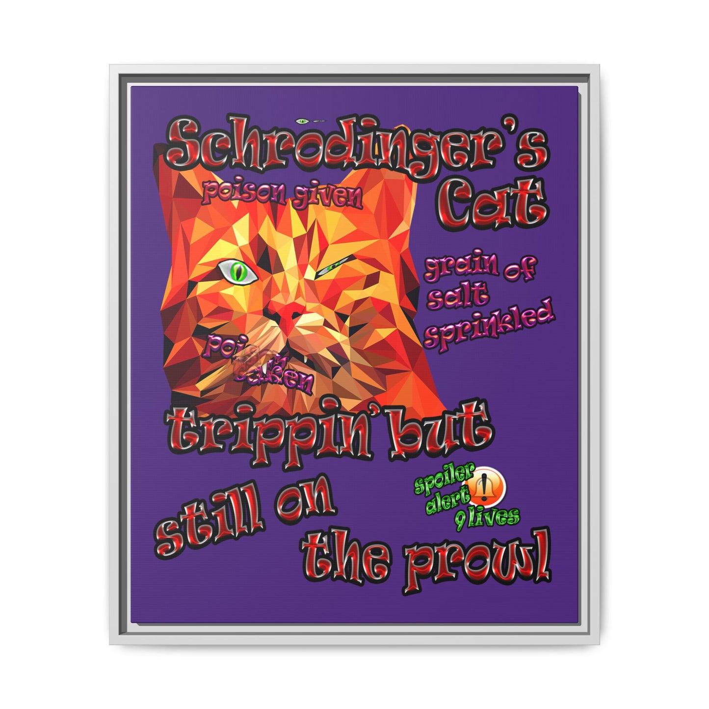 schrodinger's cat - framed canvas art (purple)