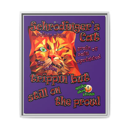 schrodinger's cat - framed canvas art (purple)