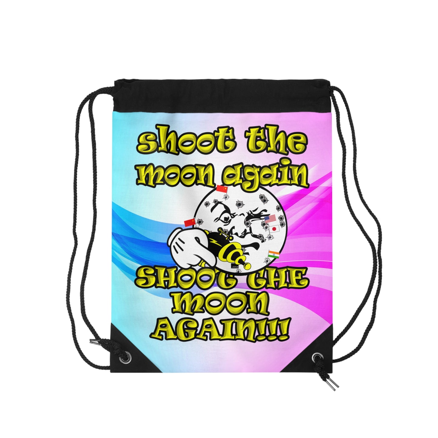 shoot the moon again - Drawstring Bag (light blue-pink wave)