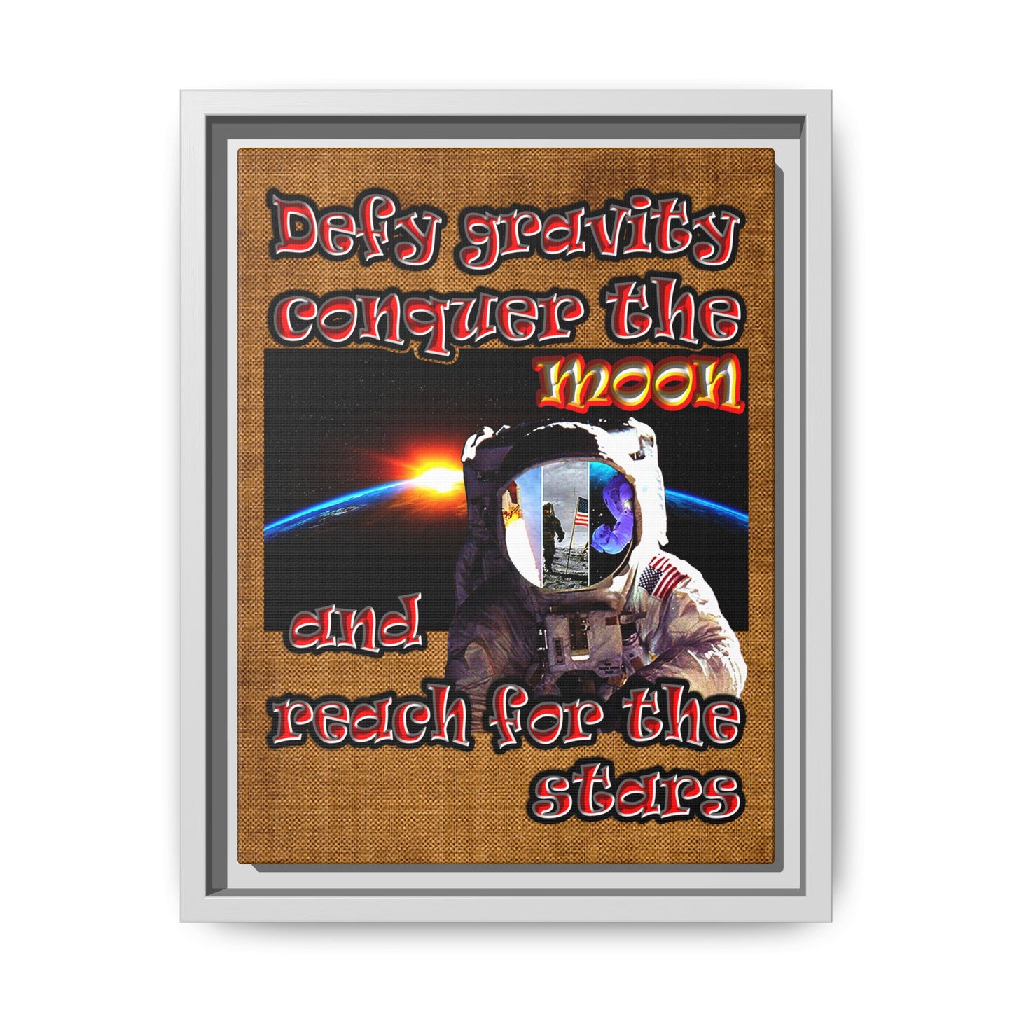 defy conquer reach - framed canvas art (brown papyrus)