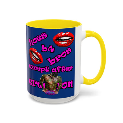 hoes b4 bros - Accent Mug (dark blue)