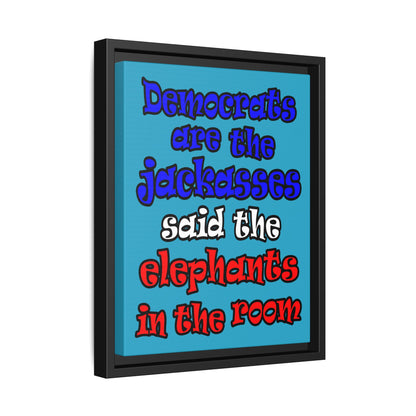 donkeys and elephants - framed canvas art (turquoise)