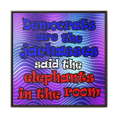 donkeys and elephants - framed canvas art (purple wave)