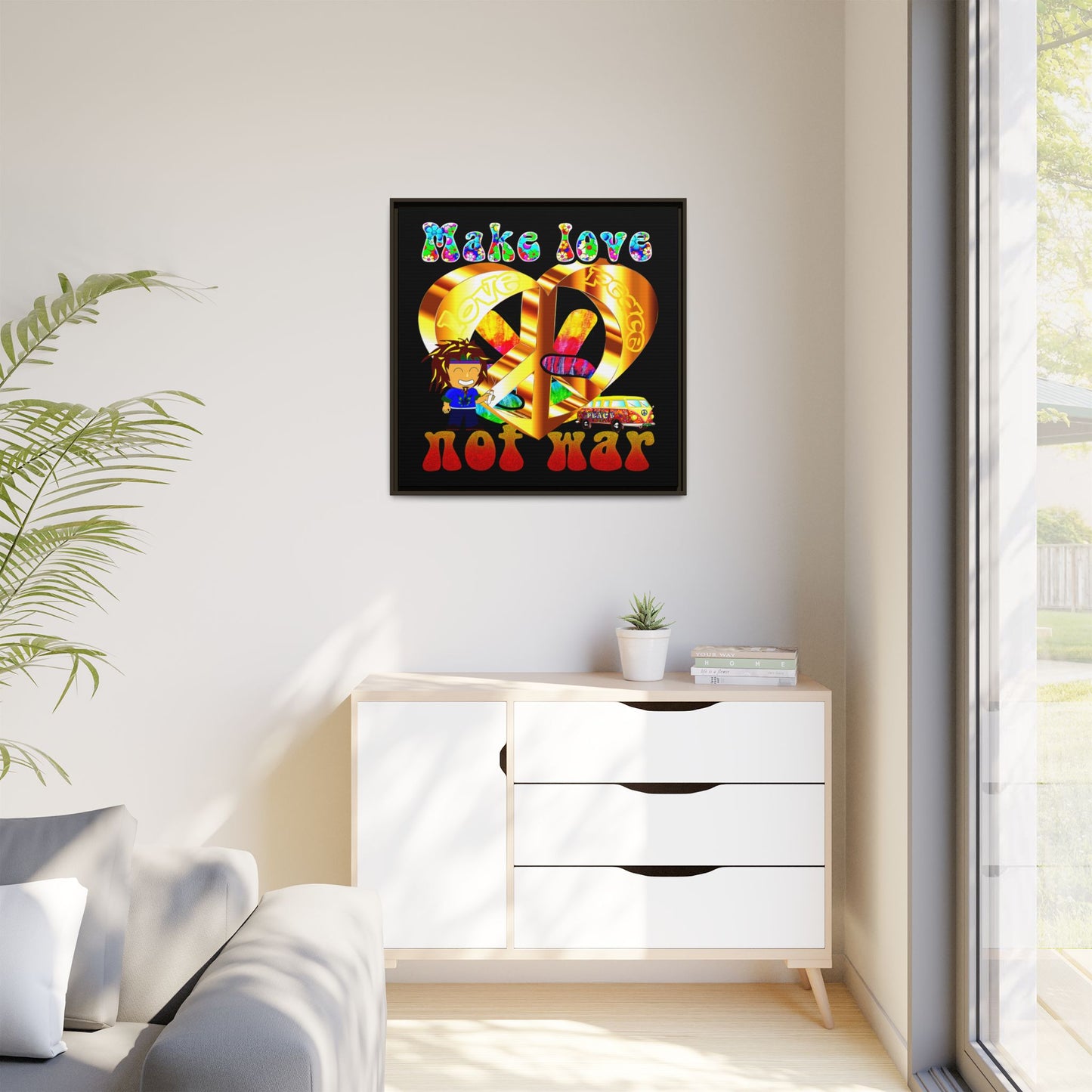 love peace - framed canvas art (black)