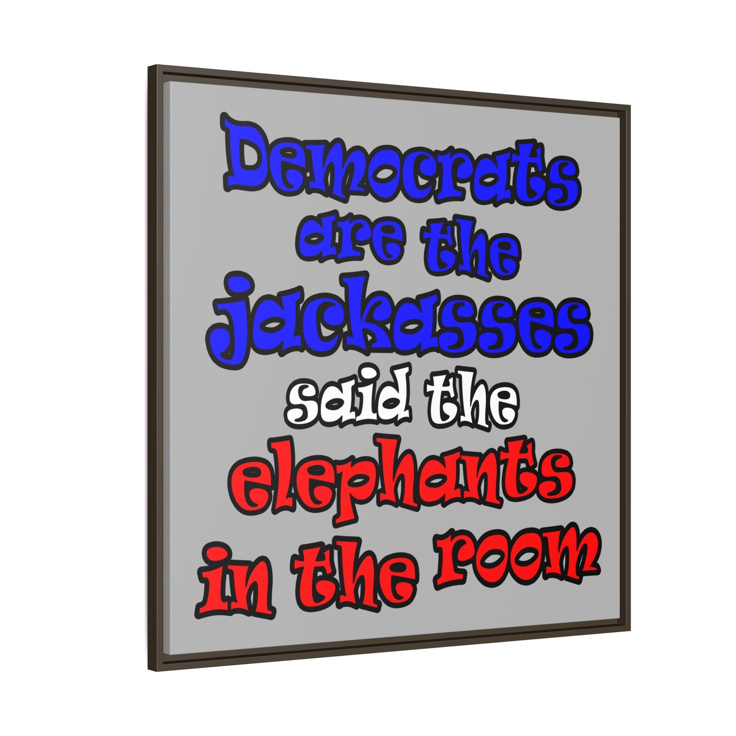 donkeys and elephants - framed canvas art (light grey)
