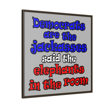 donkeys and elephants - framed canvas art (light grey)