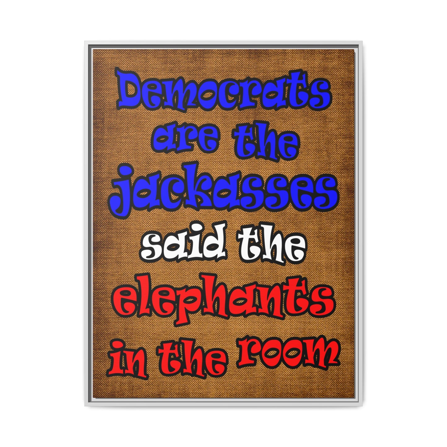 donkeys and elephants - framed canvas art (brown papyrus)
