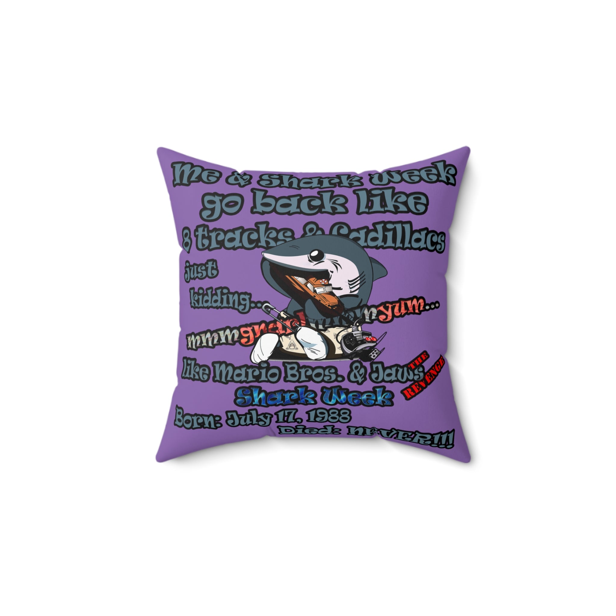 shark week - Spun Polyester Square Pillow - (light purple)