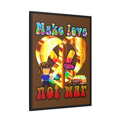 love peace - framed canvas art (brown)