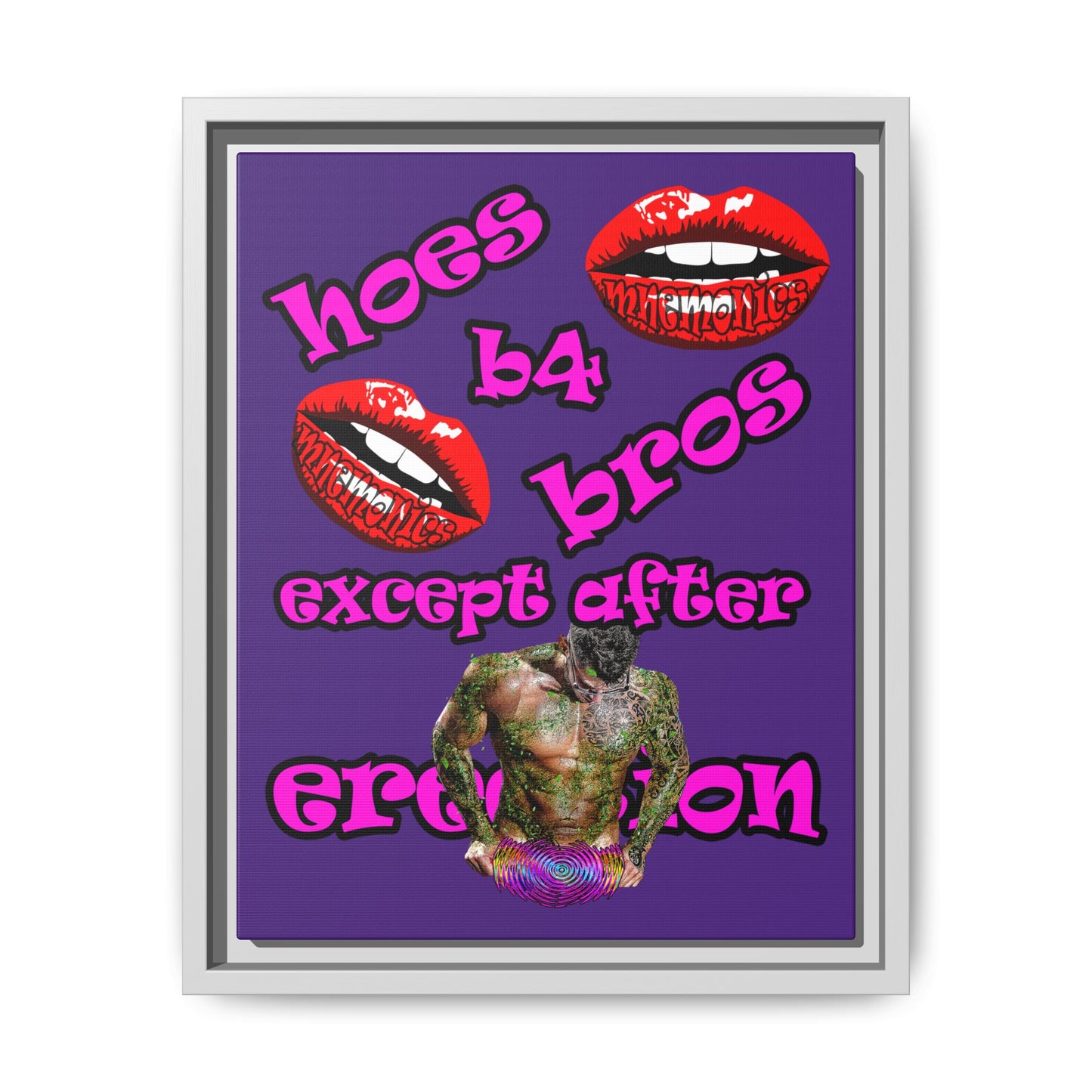 hoes b4 bros - framed canvas art (purple)
