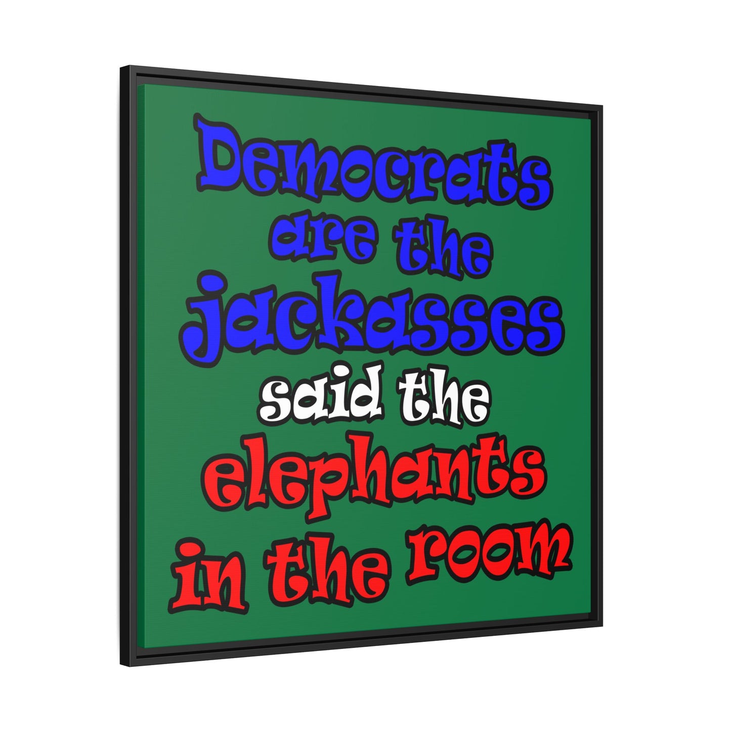 donkeys and elephants - framed canvas art (dark green)