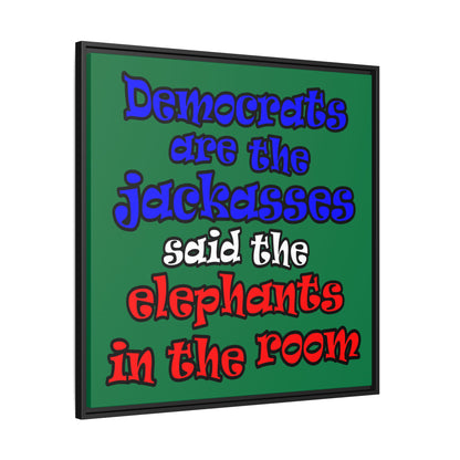 donkeys and elephants - framed canvas art (dark green)