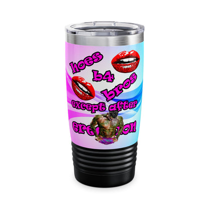 hoes b4 bros - Ringneck Tumbler, 20oz (light blue-pink wave)