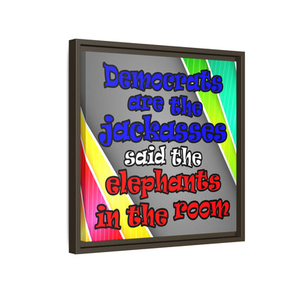 donkeys and elephants - framed canvas art (rainbow split)