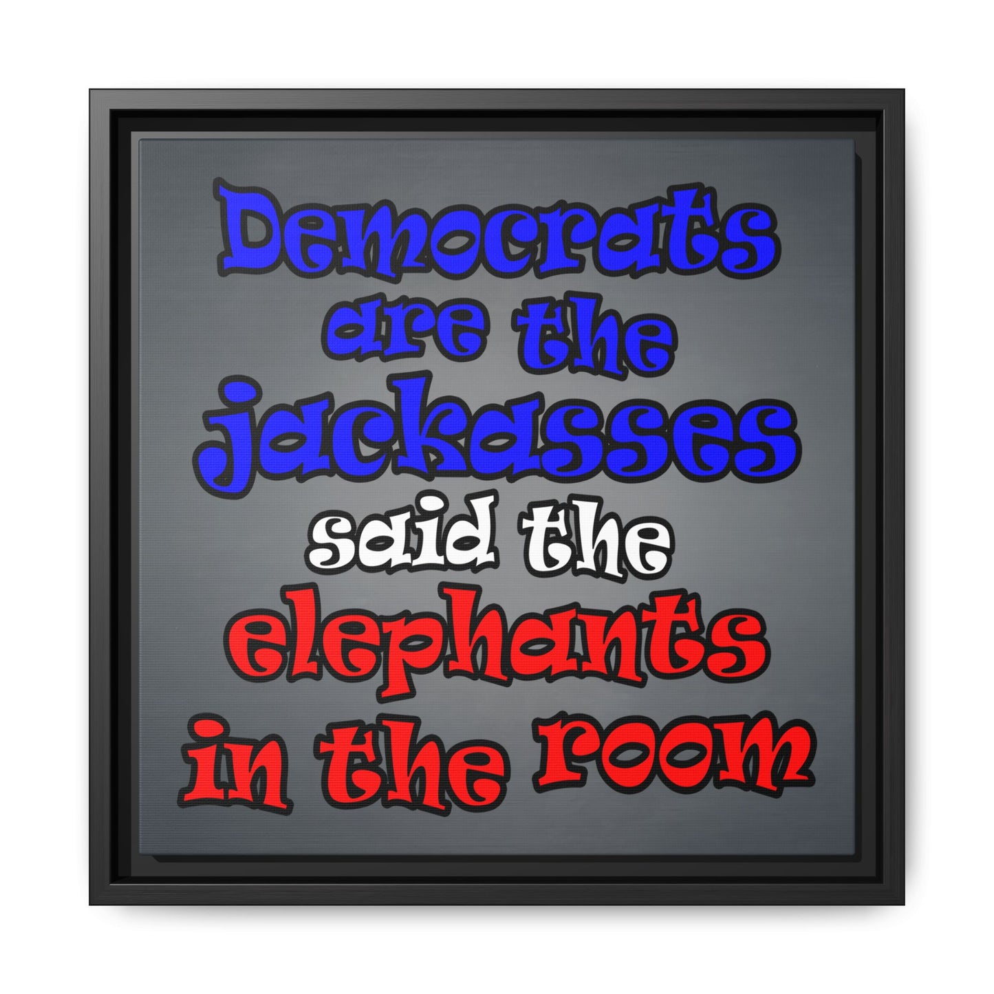 donkeys and elephants - framed canvas art (grey-light grey)