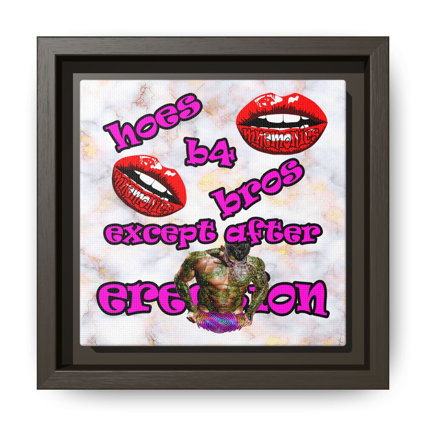 hoes b4 bros - framed canvas art (white marble)