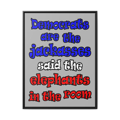 donkeys and elephants - framed canvas art (light grey)
