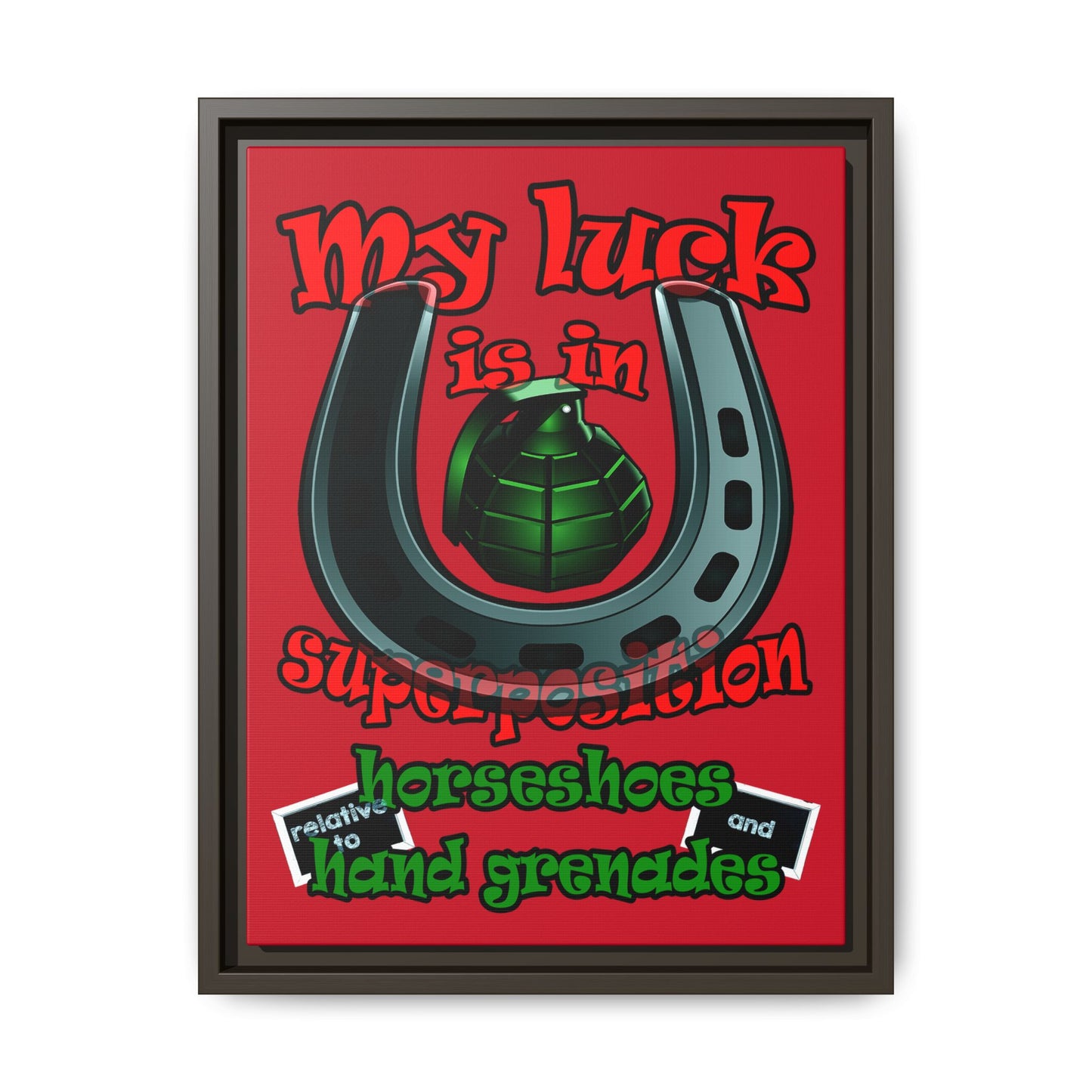 my luck - framed canvas art (dark red)