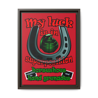 my luck - framed canvas art (dark red)