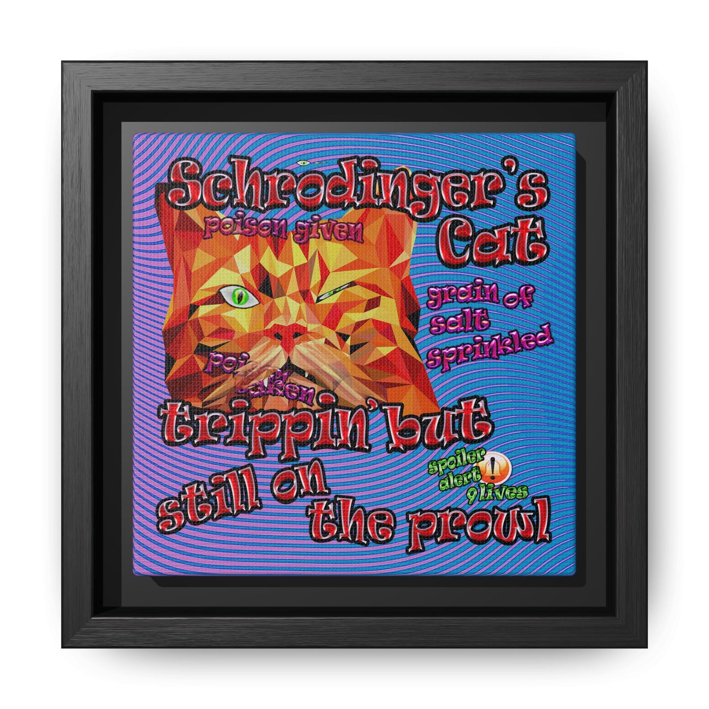 schrodinger's cat - framed canvas art (light blue-purple wave)