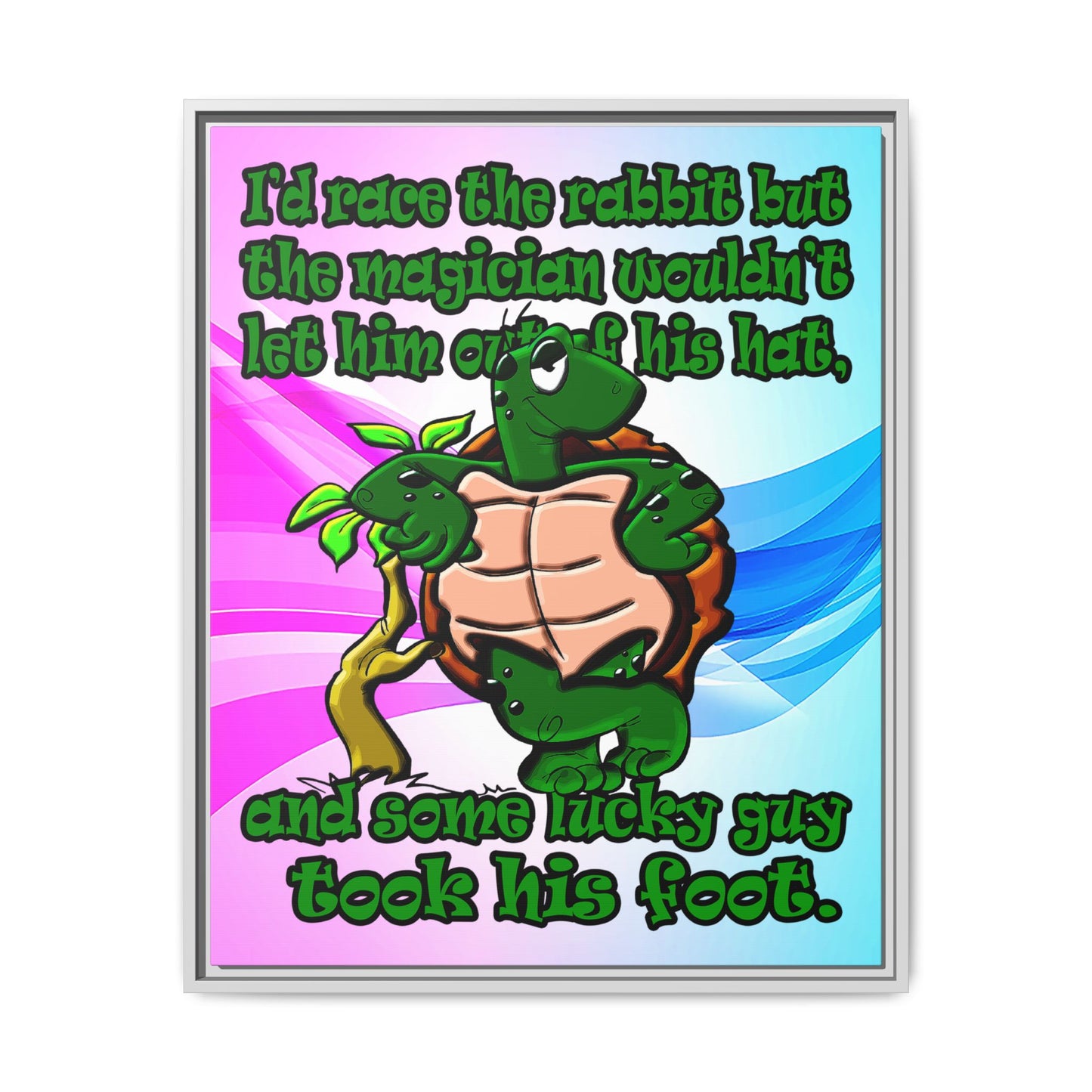 turtle race - framed canvas art (light blue-pink wave)