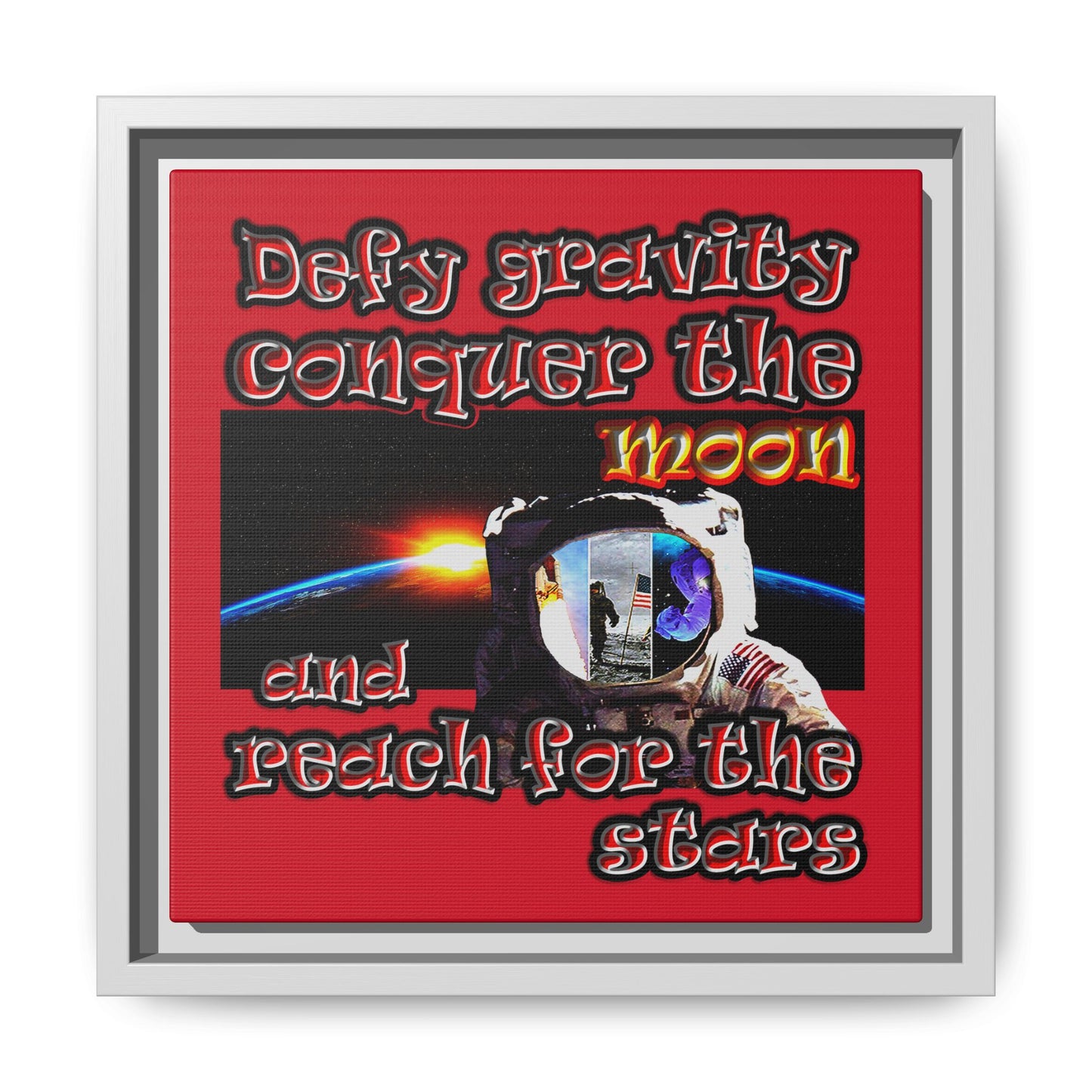 defy conquer reach - framed canvas art (dark red)