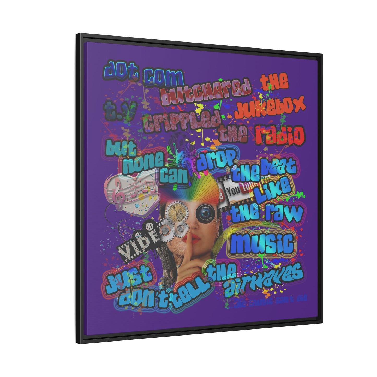 drop the beat - framed canvas art (purple)