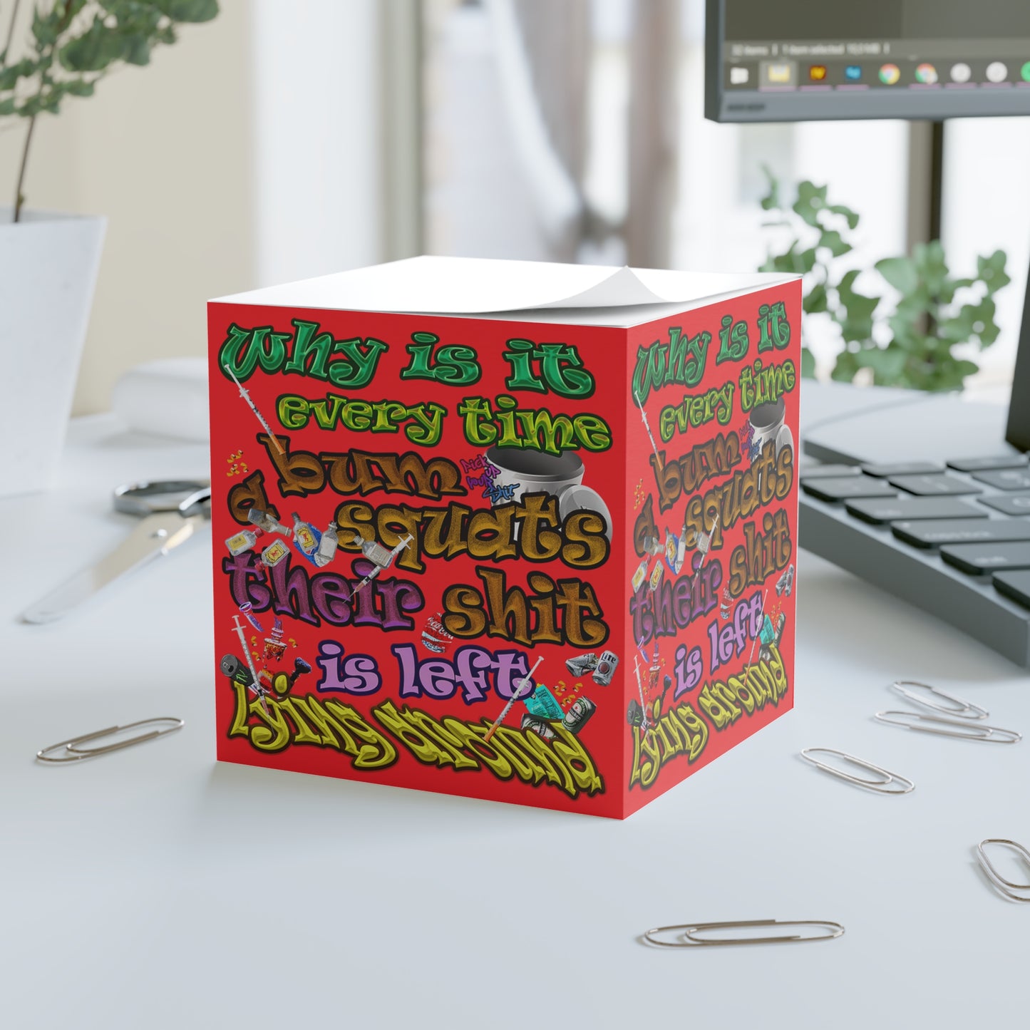 the bum's shit - note cube (red)