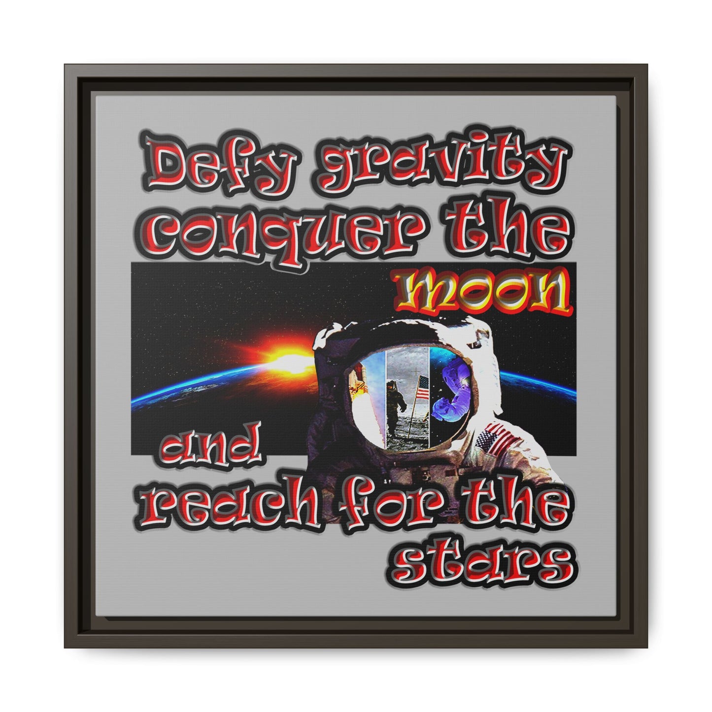 defy conquer reach - framed canvas art (light grey)
