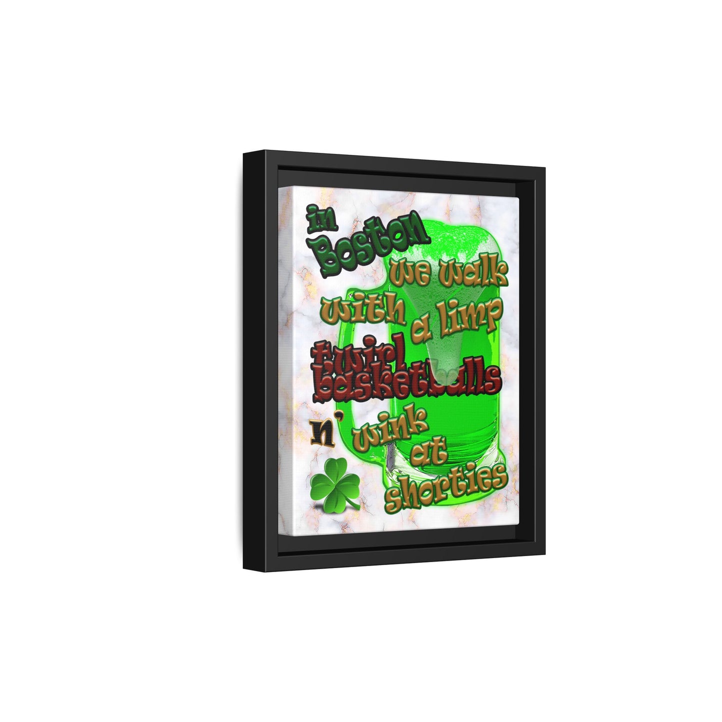 celtics logo - framed canvas art (white marble)