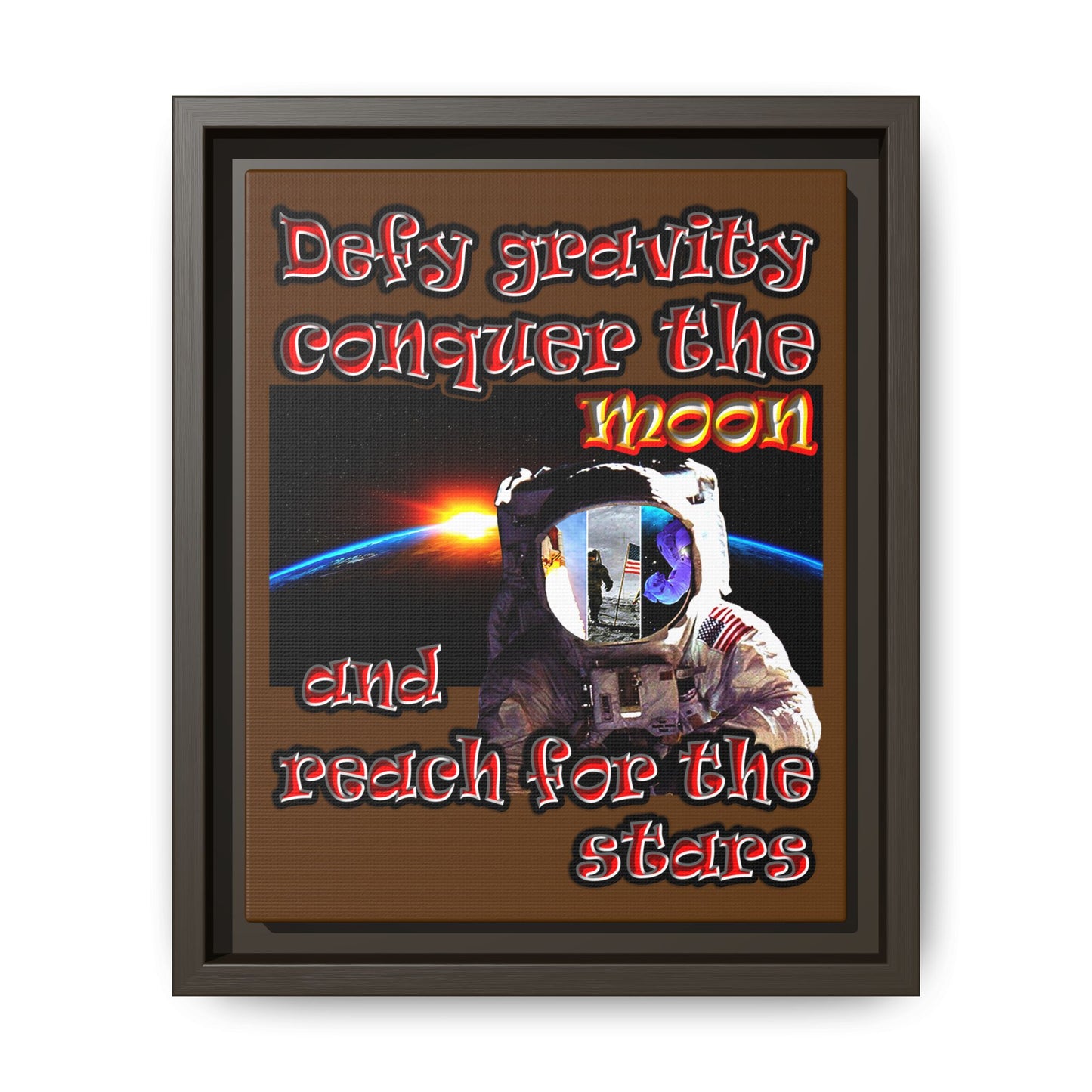 defy conquer reach - framed canvas art (brown)